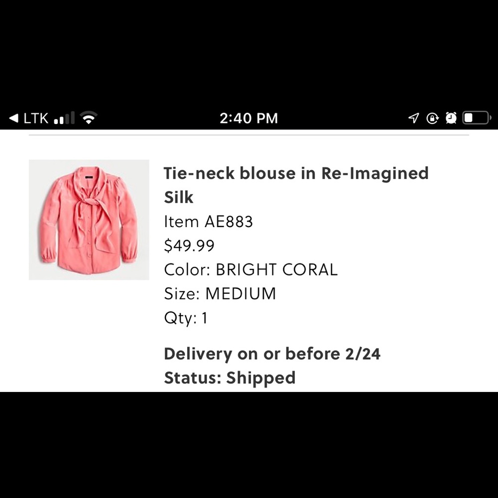 Tie-neck M blouse in Reimagined Silk JCREW Bright Coral long sleeved blouse NWT
